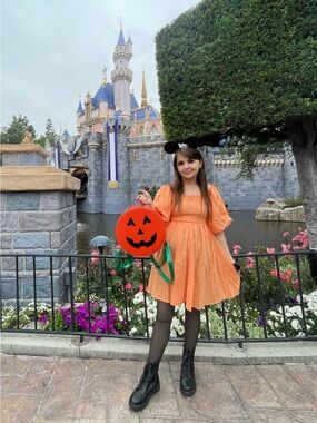 Small Orange Puff-Sleeve off shoulder Dress